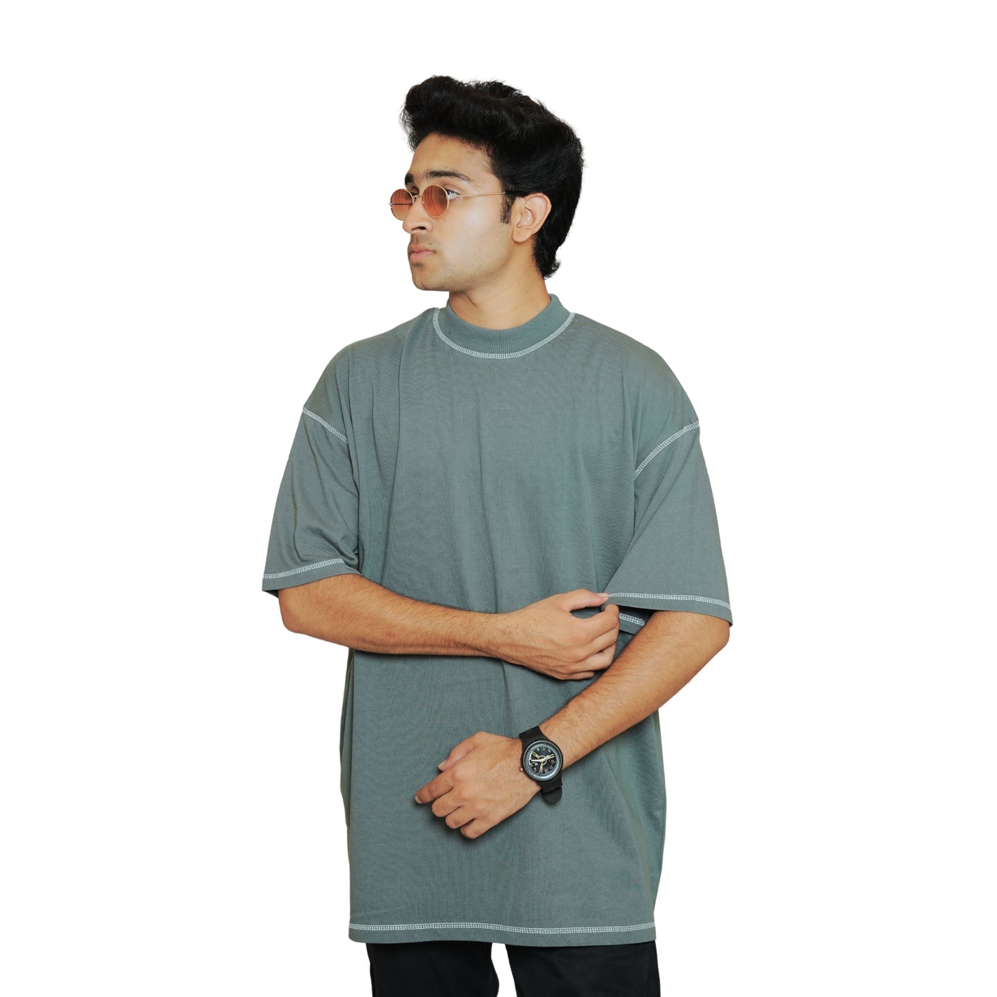STONE GREY FIVE NEEDLE BLANK TEE I UNISEX OVERSIZED COTTON T-SHIRT