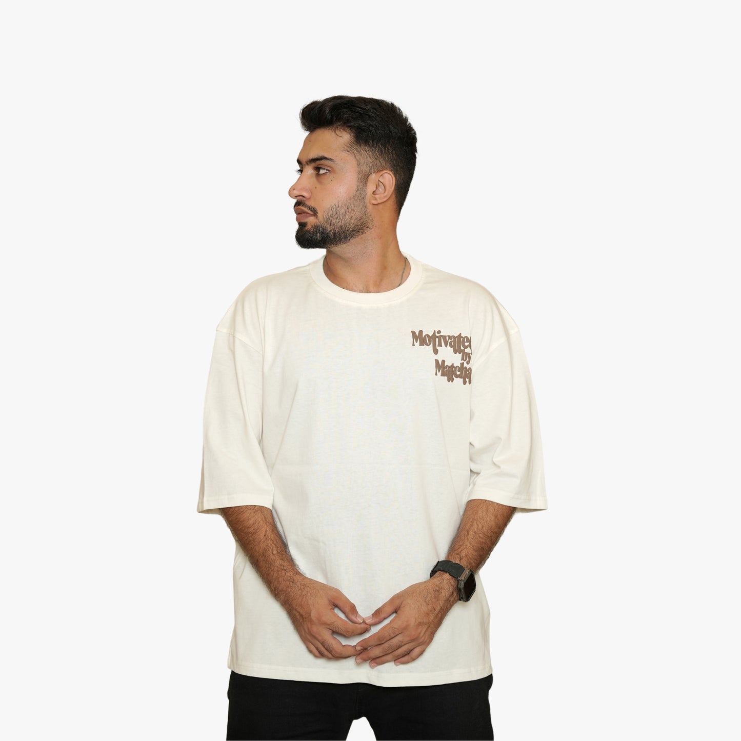 MOTIVATED MATCHA T-SHIRT | OFF-WHITE PREMIUM OVERSIZED UNISEX T-SHIRT 100% COTON WITH EXCLUSIVE PUFF PRINT