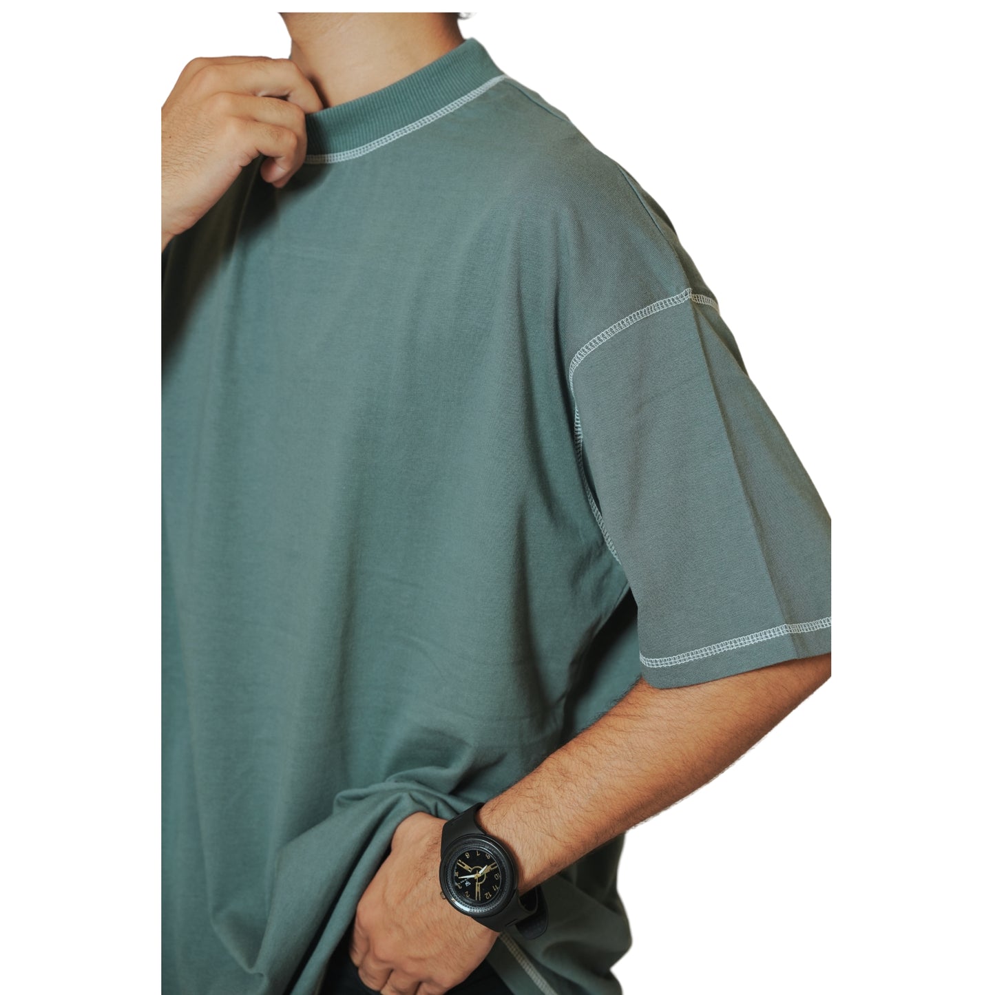 STONE GREY FIVE NEEDLE BLANK TEE I UNISEX OVERSIZED COTTON T-SHIRT