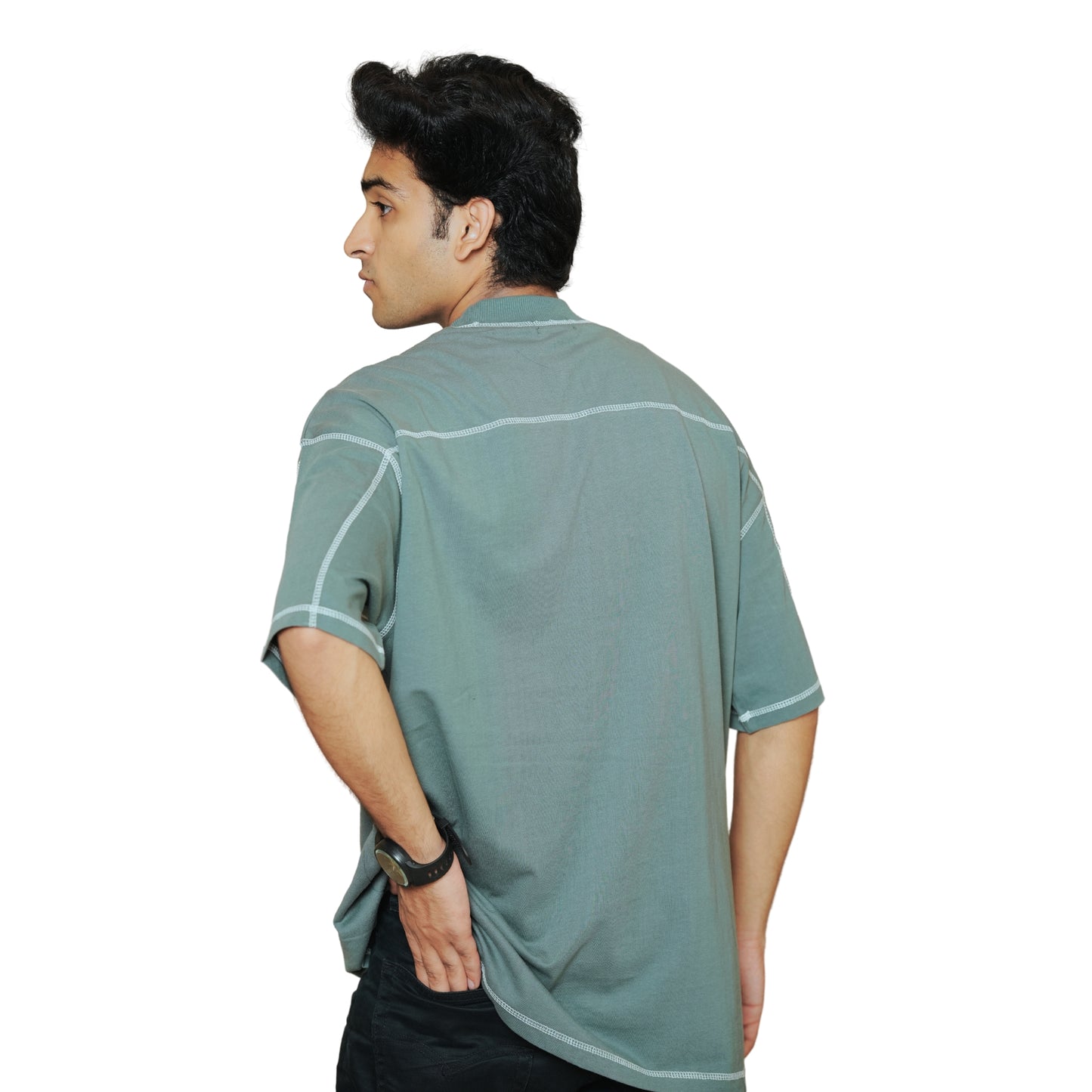 STONE GREY FIVE NEEDLE BLANK TEE I UNISEX OVERSIZED COTTON T-SHIRT