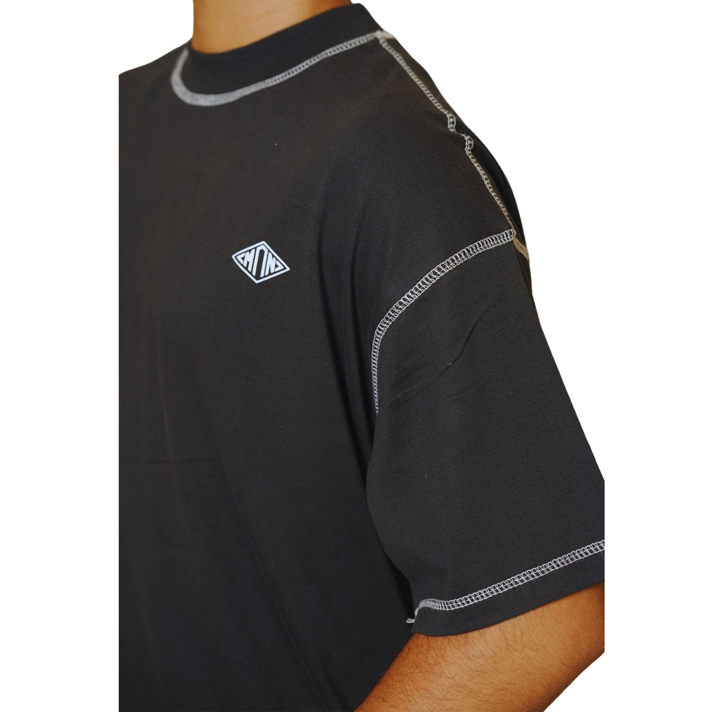 BLACK CREW NECK FIVE NEEDLE UNISEX T-SHIRT I OVERSIZED RELAXED COTTON T-SHIRT