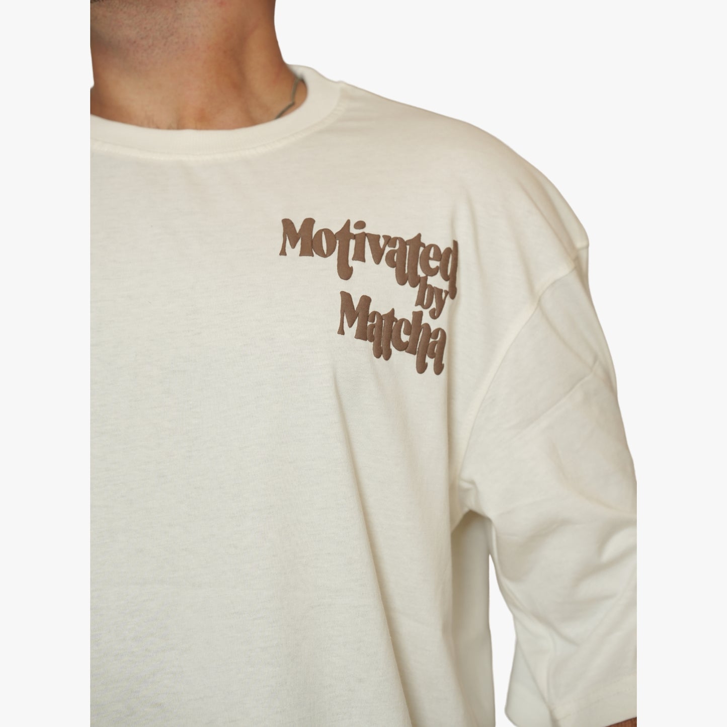 MOTIVATED MATCHA T-SHIRT | OFF-WHITE PREMIUM OVERSIZED UNISEX T-SHIRT 100% COTON WITH EXCLUSIVE PUFF PRINT