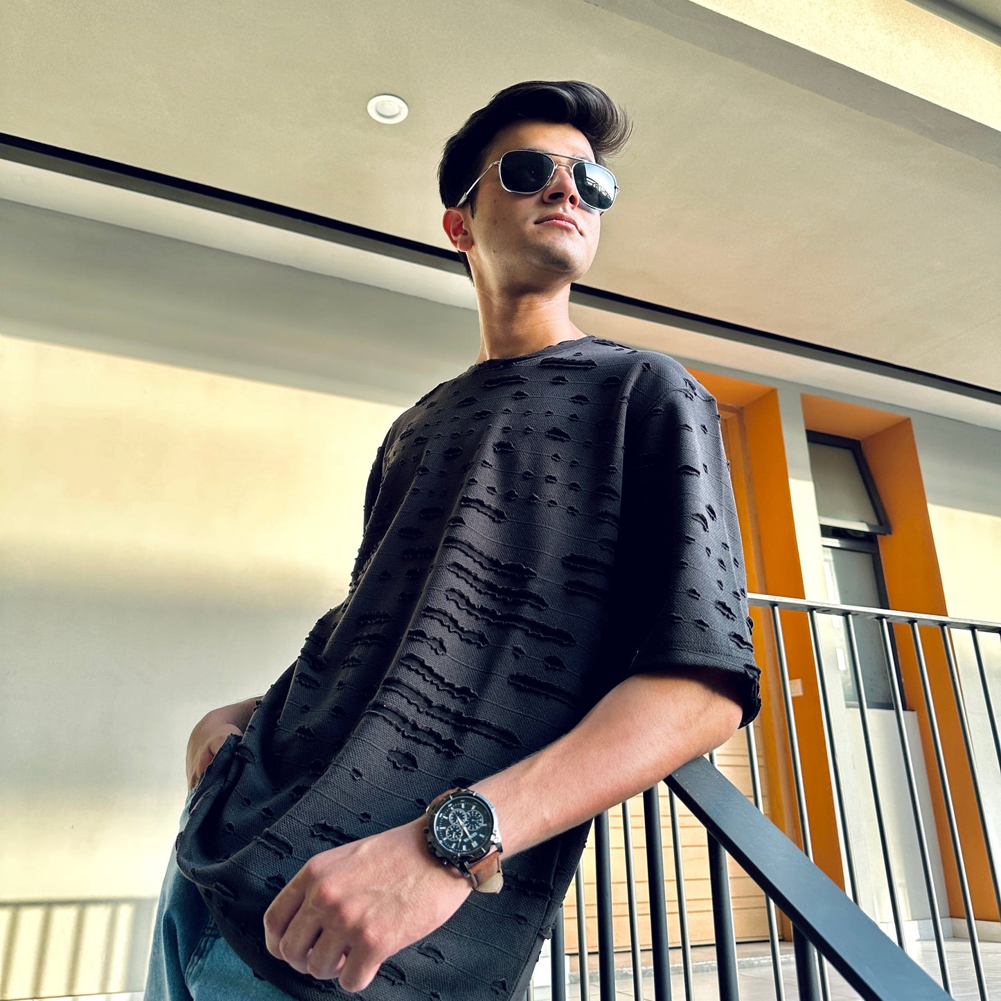 Black Fraycut Drop Shoulder Tee | Streetwear Style