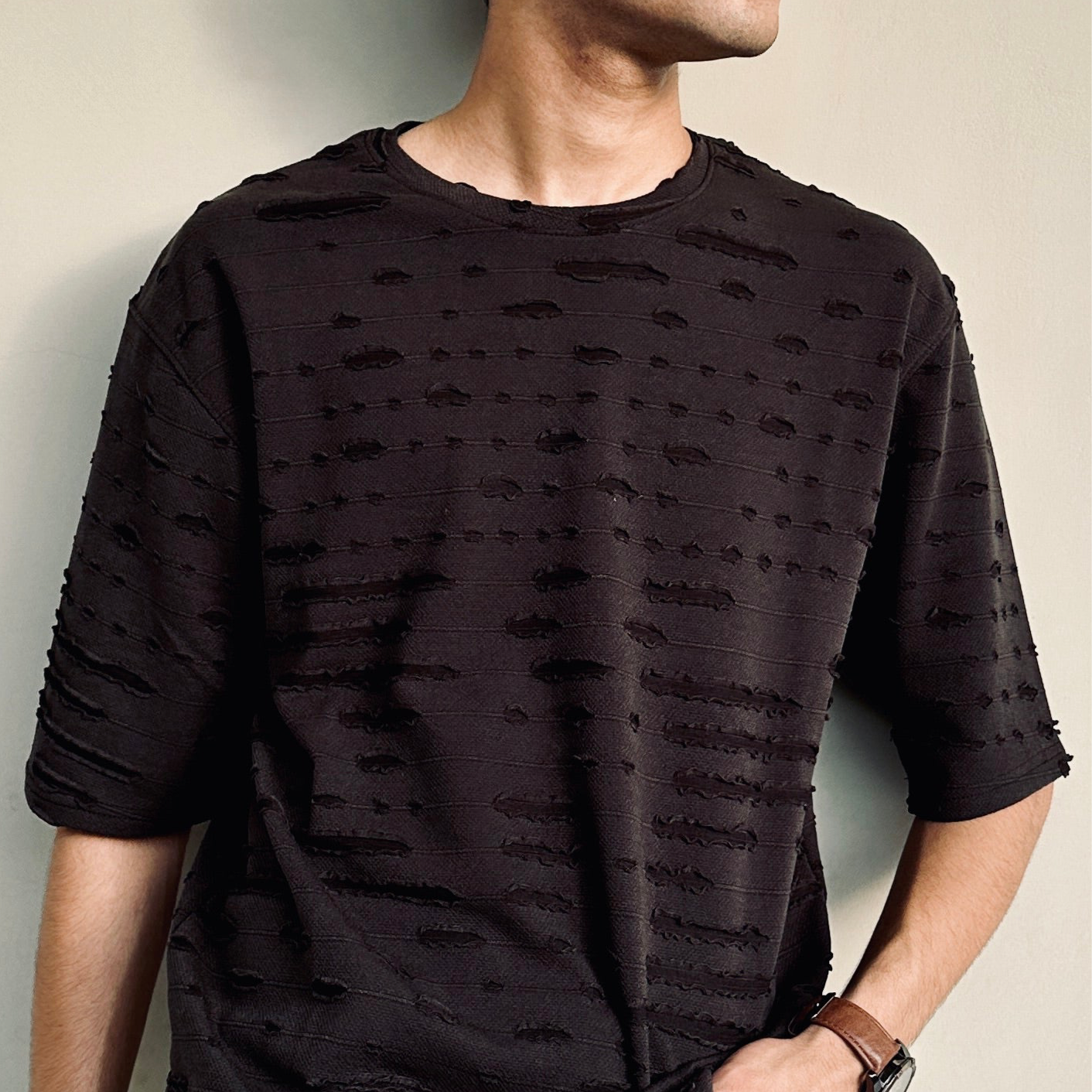 Black Fraycut Drop Shoulder Tee | Streetwear Style