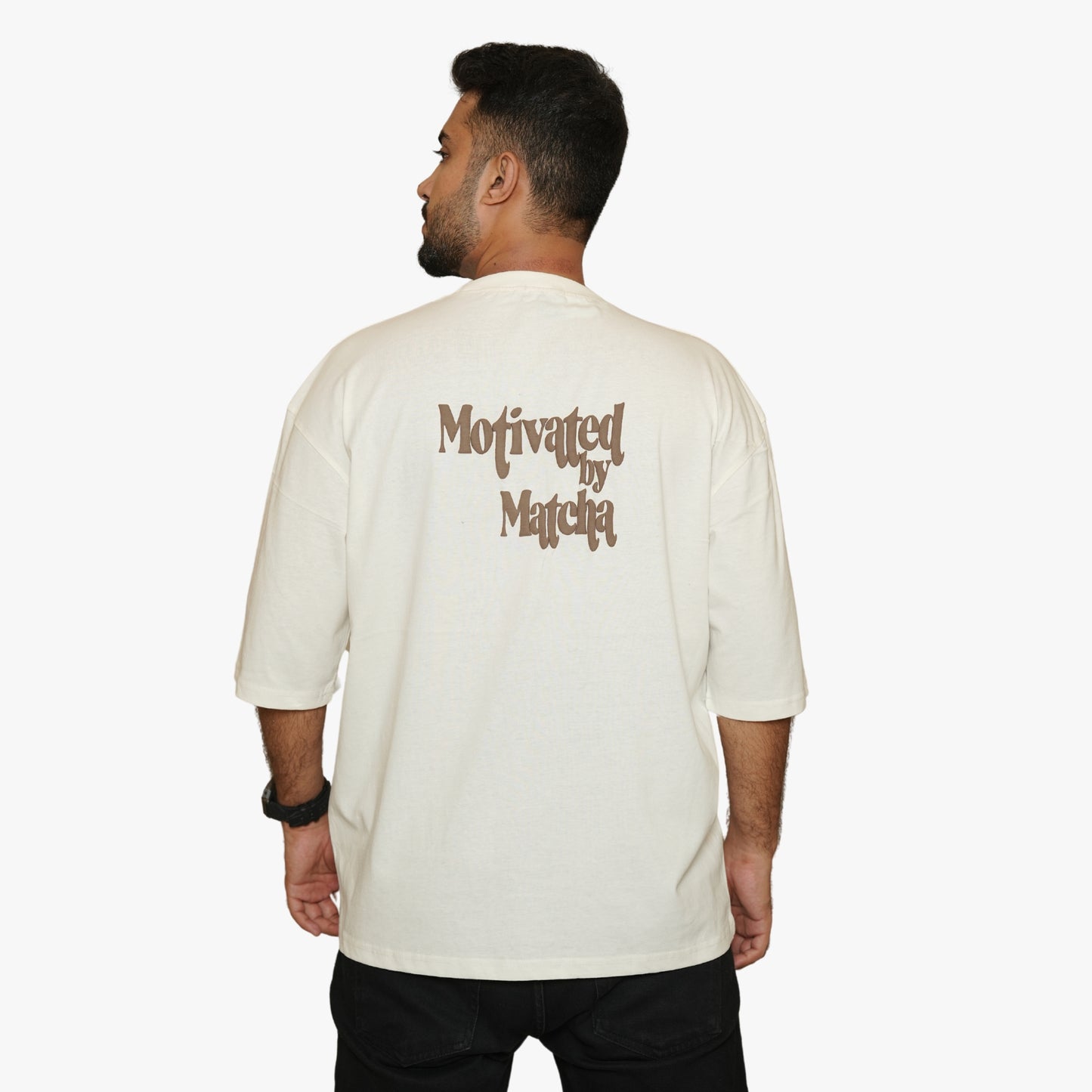 MOTIVATED MATCHA T-SHIRT | OFF-WHITE PREMIUM OVERSIZED UNISEX T-SHIRT 100% COTON WITH EXCLUSIVE PUFF PRINT