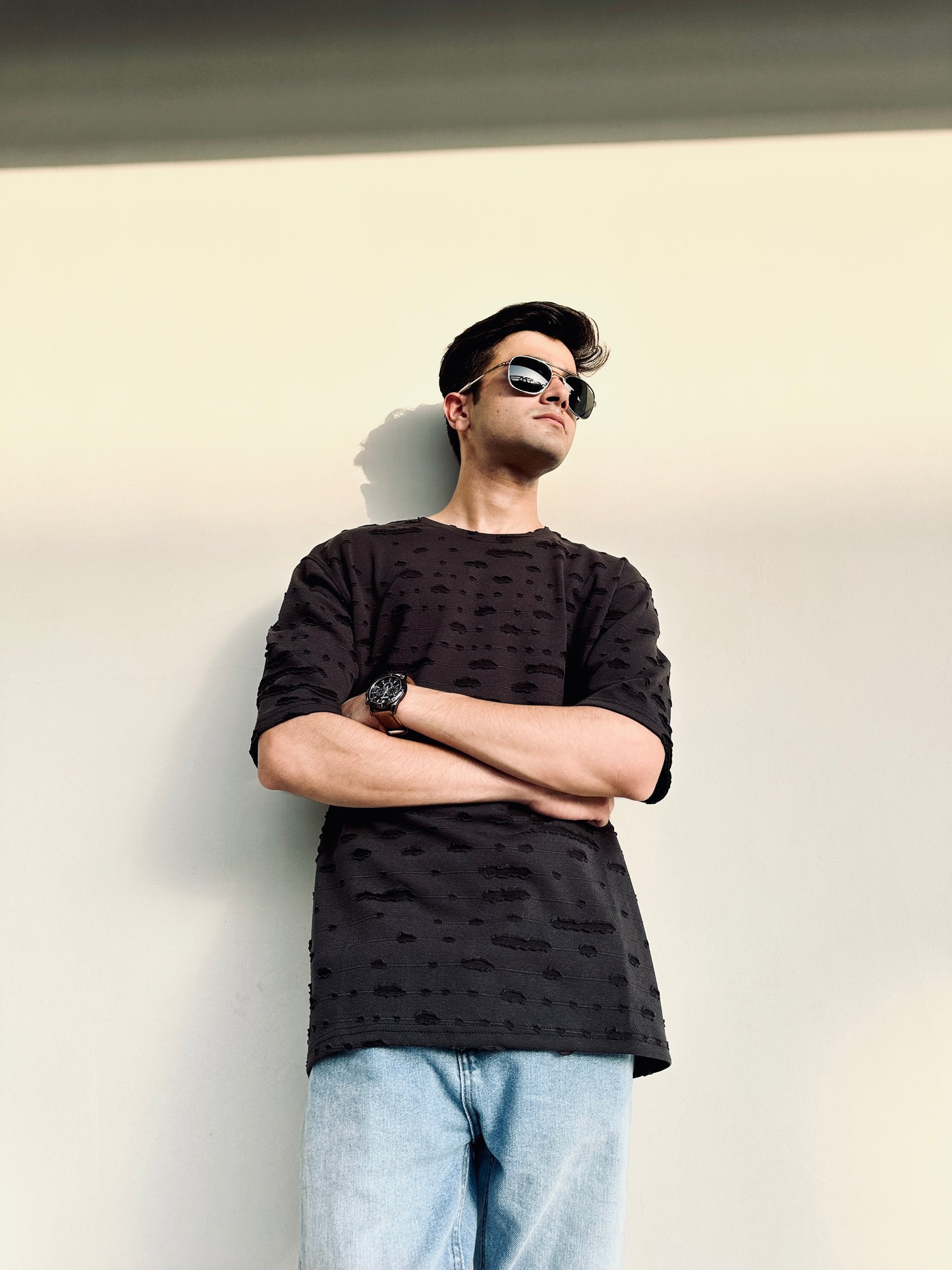 Black Fraycut Drop Shoulder Tee | Streetwear Style