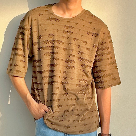 Brown Fraycut Drop Shoulder Tee | Streetwear Style