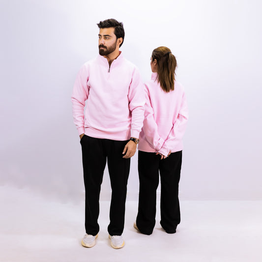 PINK FROST QUARTER ZIPPER| UNISEX COTTON FLEECE