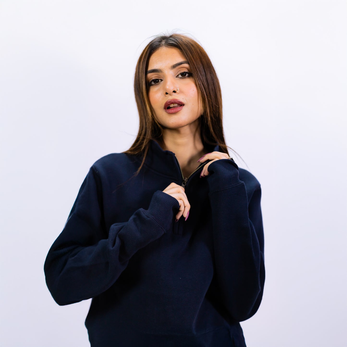 NAVY QUARTER ZIPER | UNISEX COTTON FLEECE