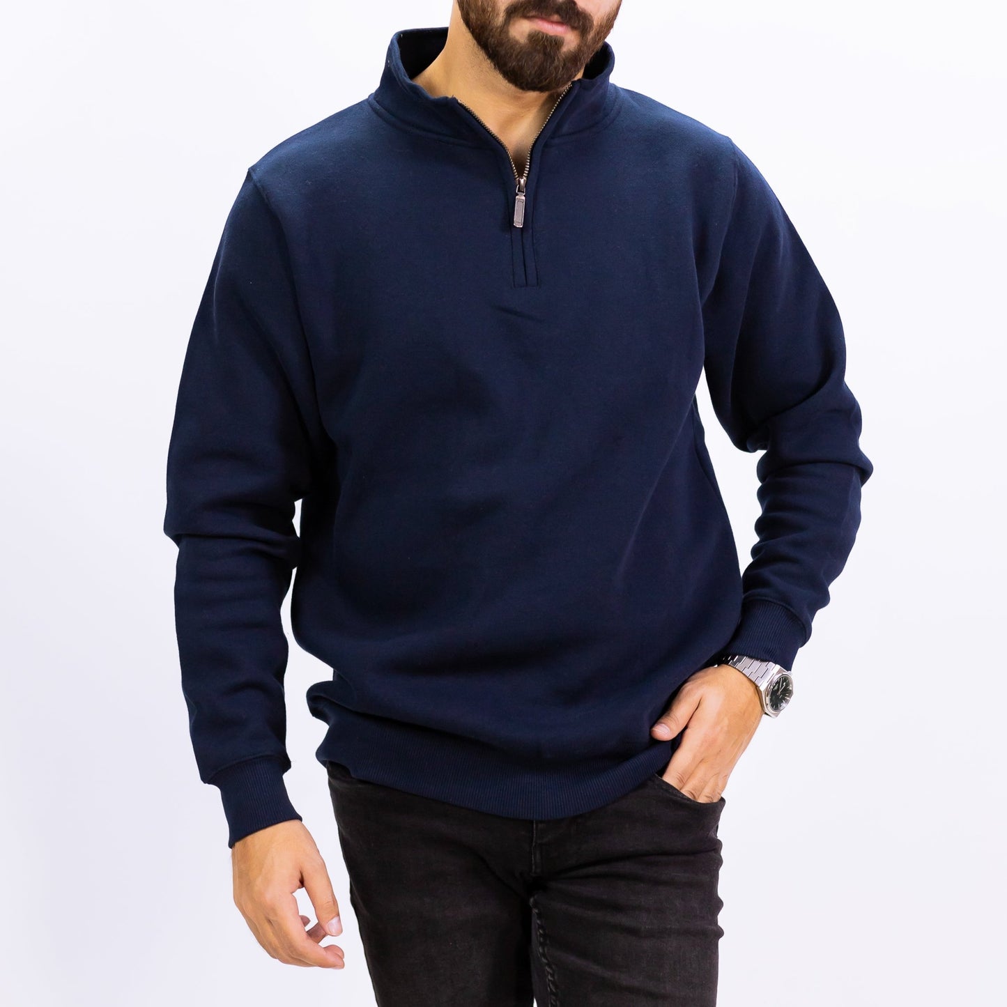 NAVY QUARTER ZIPER | UNISEX COTTON FLEECE